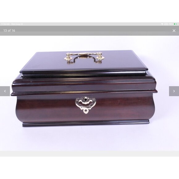 Vintage Korean 1989 Wooden Jewelry Box With Brass Hardware Red Velvet Lining - Picture 1 of 9